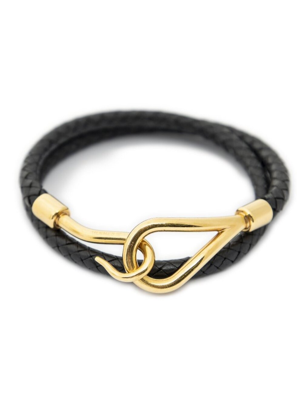 Hermes Jumbohook Double Bracelet Black Calfskin